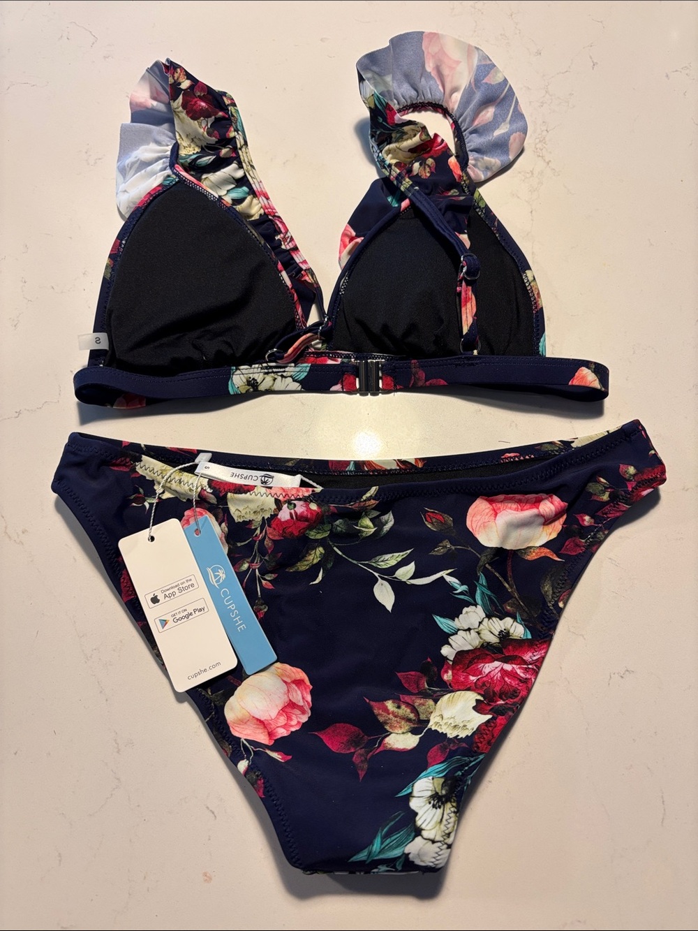 Cupshe Navy Floral Ruffle Bikini Set - Picture 5 of 6
